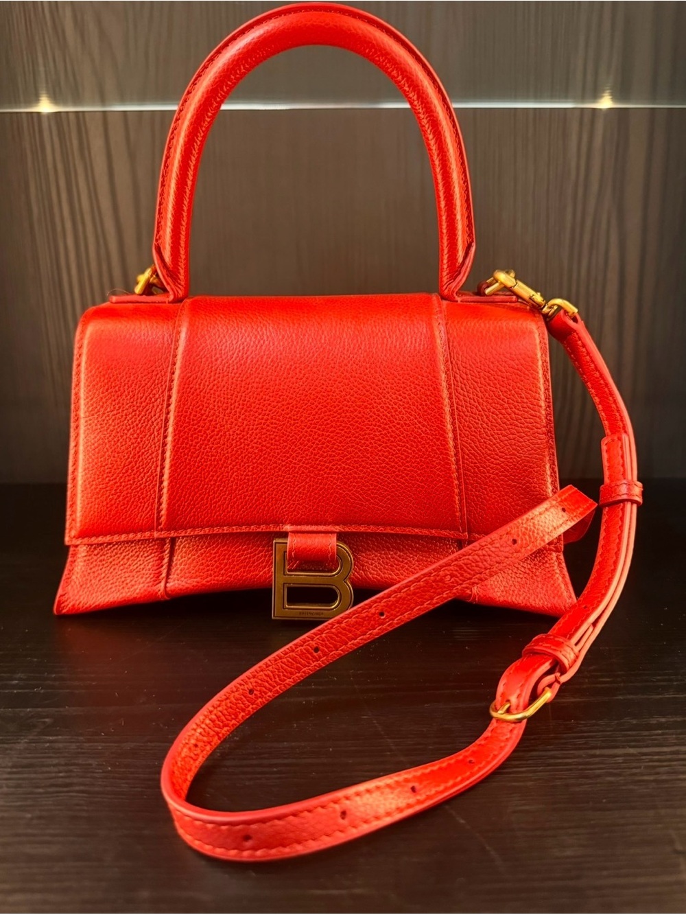Balenciaga Red Leather Top-Handle Satchel with Gold B Hardware